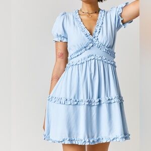 Francesca’s small Mi Ami Livia Ruffled Mini Dress in Light Blue
